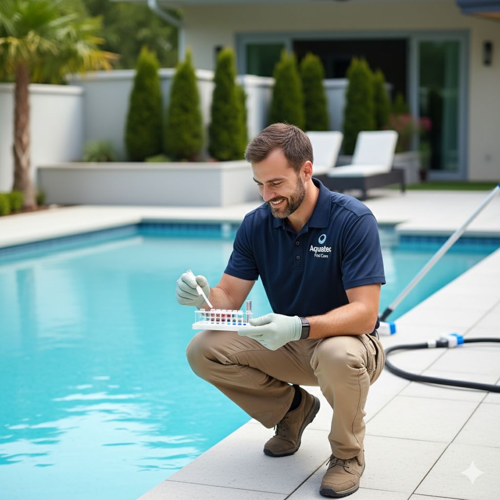 Aquatec technician performing pool maintenance